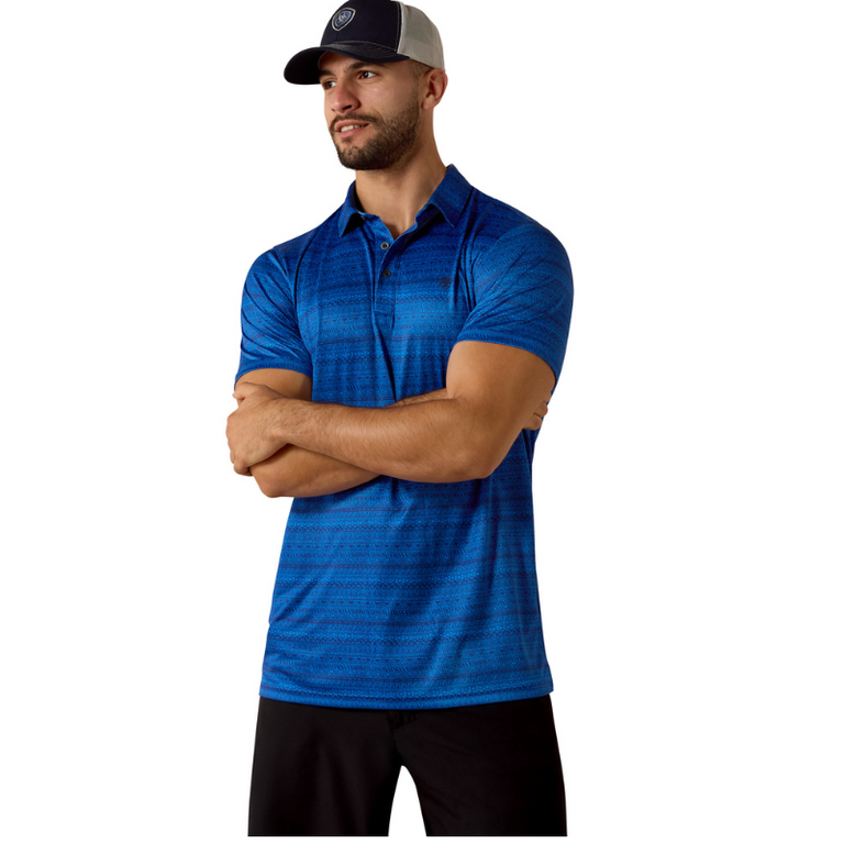 Ariat Ariat All Over Print Fitted S/S Polo - Blue Quartz Tribal Stripe