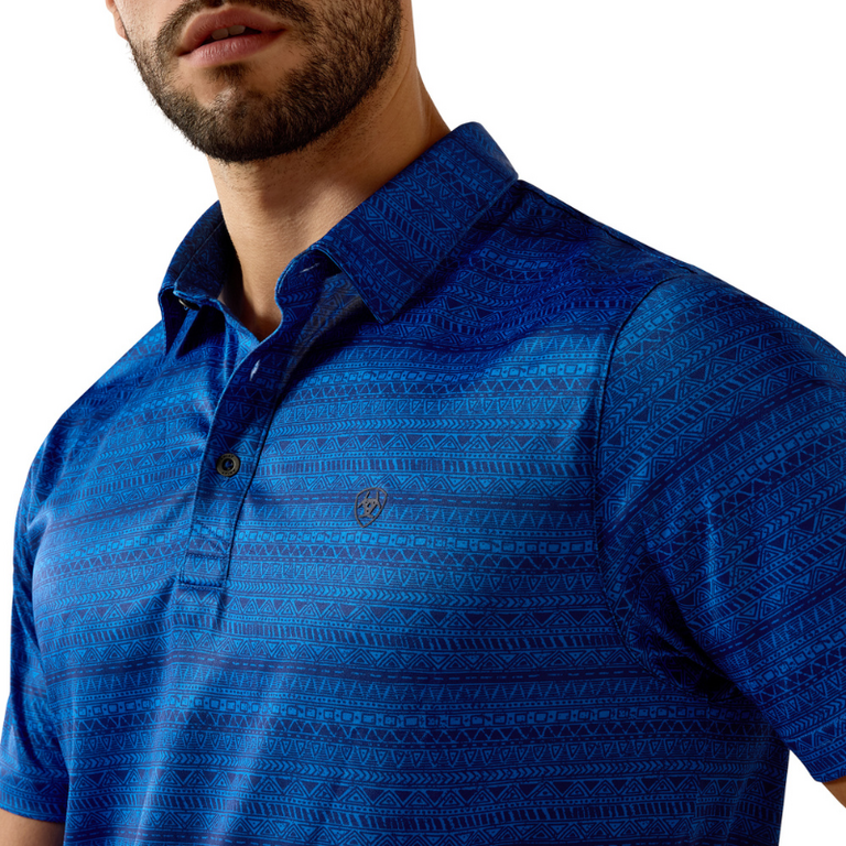 Ariat Ariat All Over Print Fitted S/S Polo - Blue Quartz Tribal Stripe