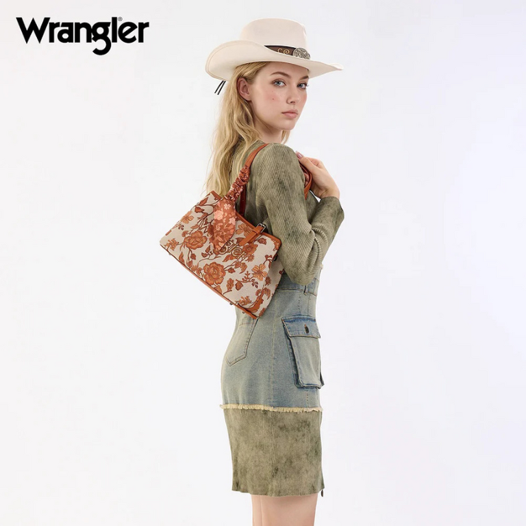 Wrangler Wrangler Floral Printed Braided Scarf Crossbody - Dark Brown