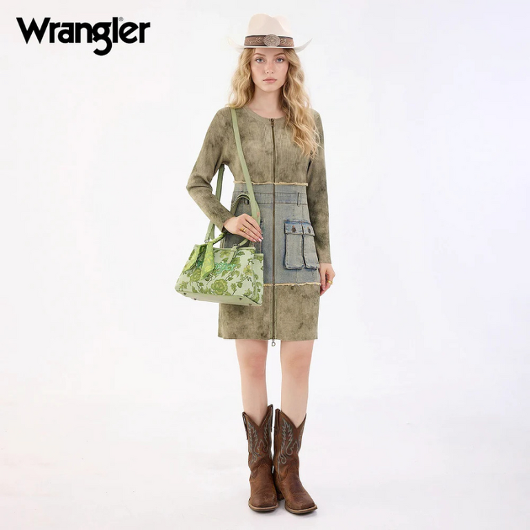 Wrangler Wrangler Floral Printed Braided Scarf Crossbody - Green