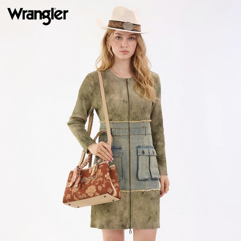 Wrangler Wrangler Floral Printed Braided Scarf Crossbody - Brown