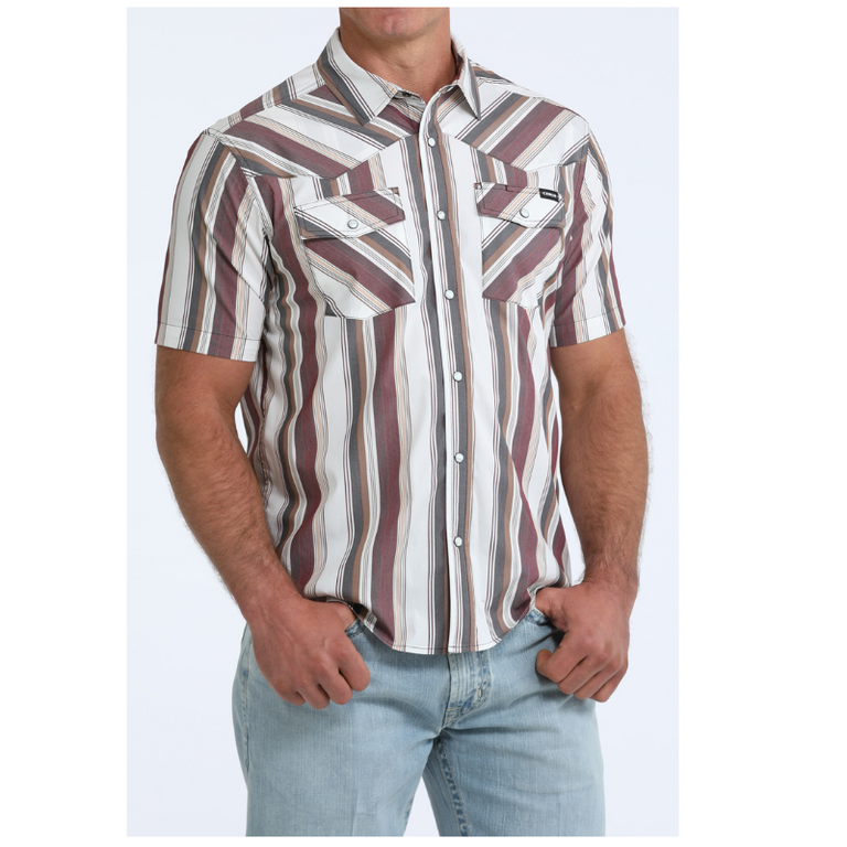 Cinch Cinch SS Camp Shirt - White/Gray/Tan/Maroon Stripped Shirt