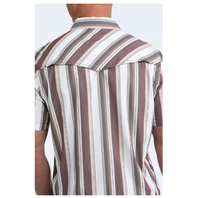 Cinch Cinch SS Camp Shirt - White/Gray/Tan/Maroon Stripped Shirt
