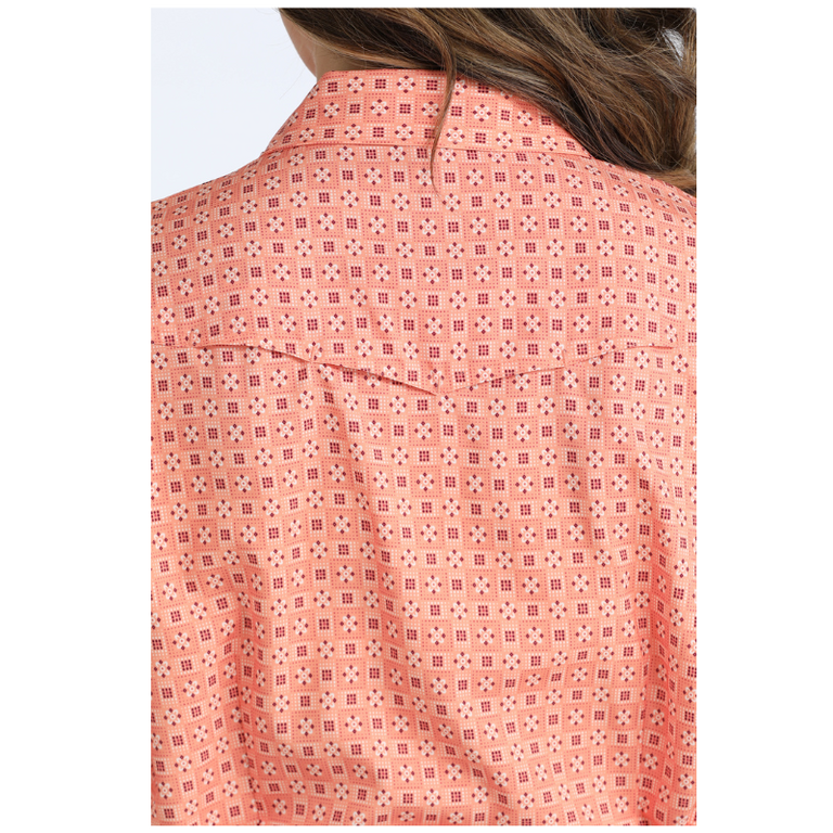 Cinch Cinch Arenaflex LS Shirt- Orange Square/Flower design