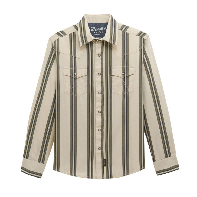 Wrangler Wrangler Retro LS Shirt - Green/Blue/Cream  Stripped
