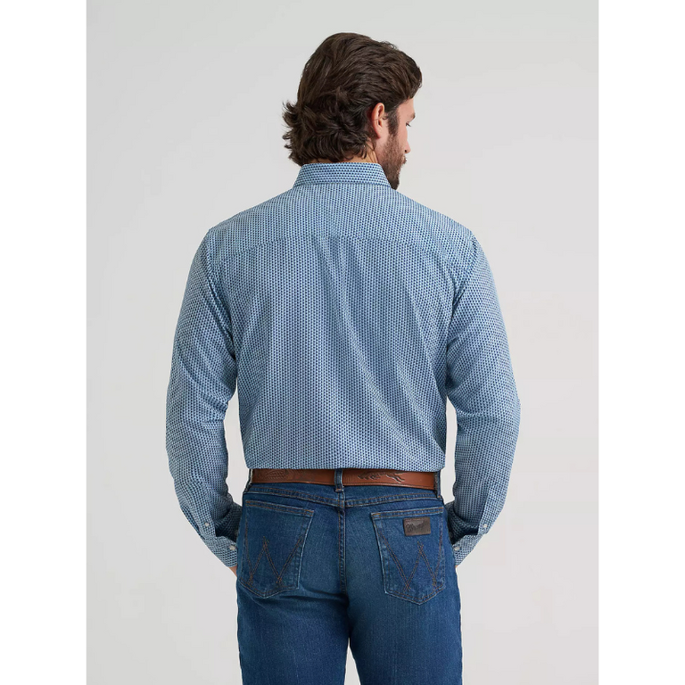 Wrangler Wrangler Cody Johnson LS  Shirt - Button Down 3D Block Design - Light Blue/Dark Blue