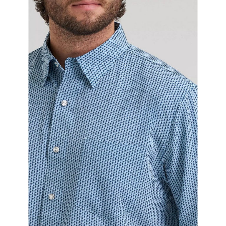 Wrangler Wrangler Cody Johnson LS  Shirt - Button Down 3D Block Design - Light Blue/Dark Blue