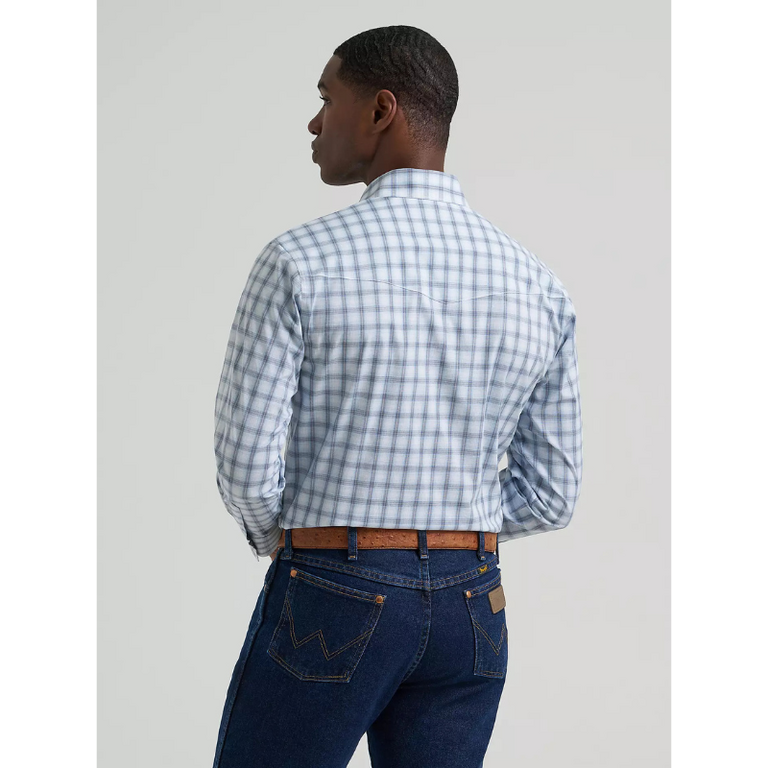 Wrangler Wrangler Western Wear LS Shirt - Snap Button Plaid - Blue/White/Grey