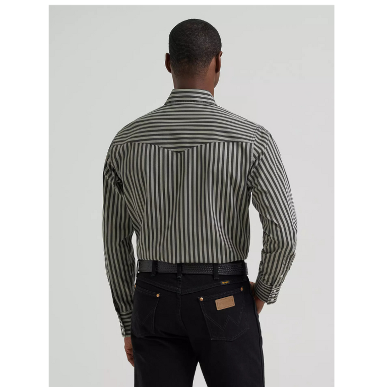 Wrangler Wrangler Brushpopper LS Shirt - Classic Fit, Snap Button, Vintage Brush, Black/Grey