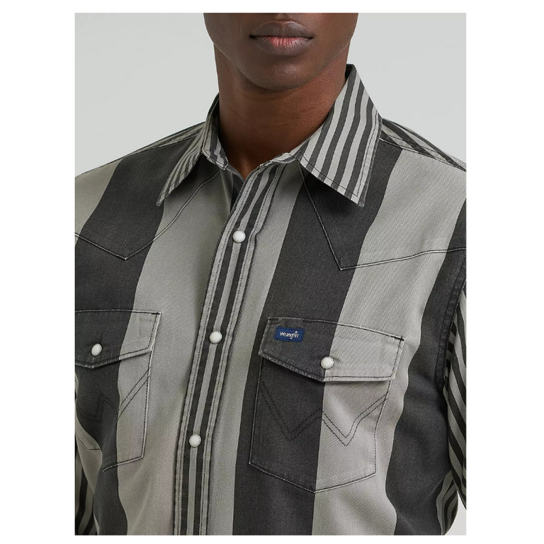 Wrangler Wrangler Brushpopper LS Shirt - Classic Fit, Snap Button, Vintage Brush, Black/Grey