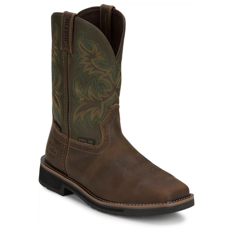 Justin Justin Men's Keavan 11" Boots - WP,  Steel Toe,  Met guard - Brown Water Buffalo