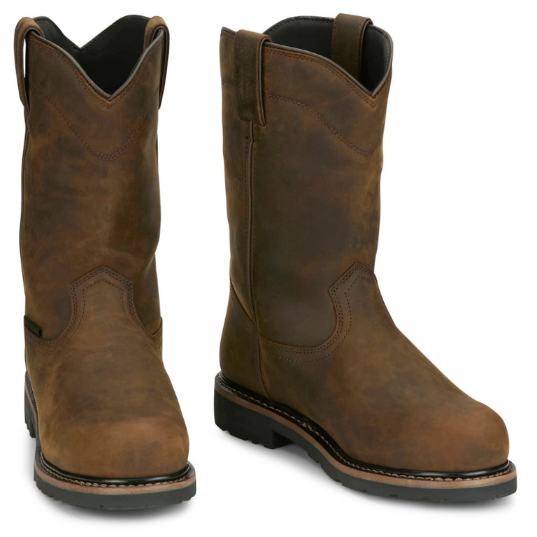 Justin Justin Men's Pulley 10" Boots - WP, Nano Toe, Metguard - Brown Cowhide