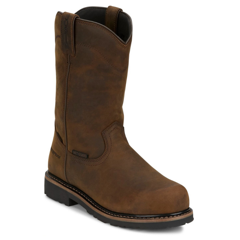 Justin Justin Men's Pulley 10" Boots - WP, Nano Toe, Metguard - Brown Cowhide