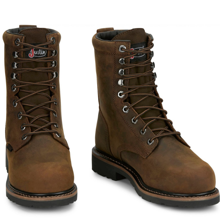 Justin Justin Men's Pulley 8"  Boot - WP,  Nano Toe,  MetGuard - Whiskey Brown