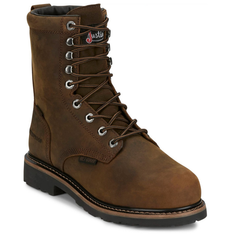Justin Justin Men's Pulley 8"  Boot - WP,  Nano Toe,  MetGuard - Whiskey Brown