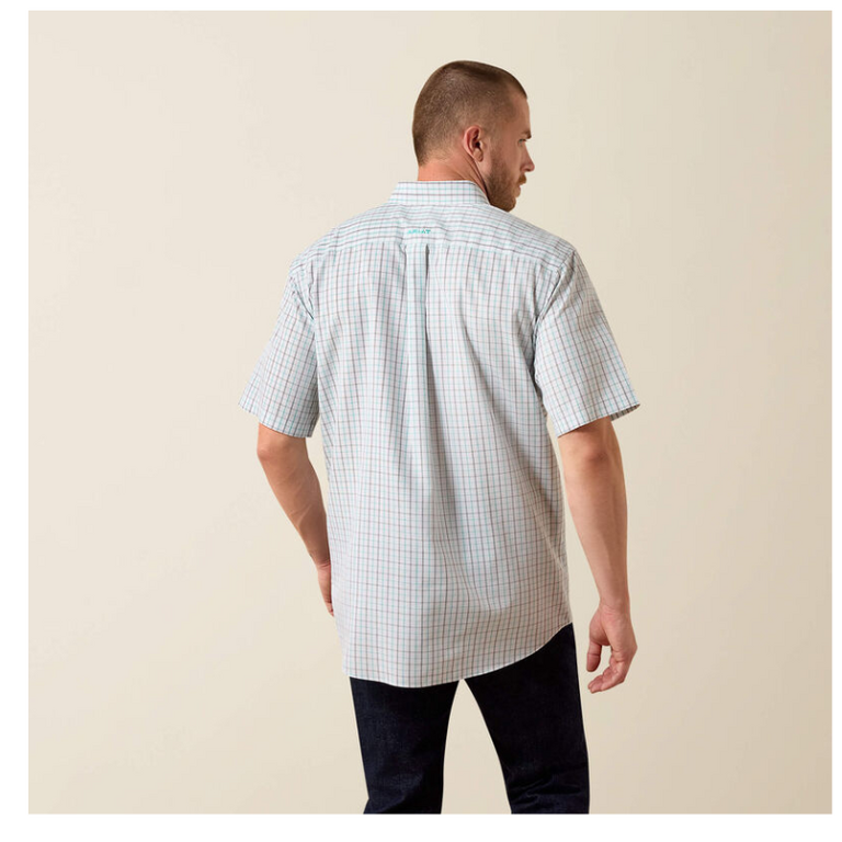 Ariat Ariat Winchester SS Shirt - Wrinkle-Free  Classic Fit - White w/Black/Grey/Aqua Plaid