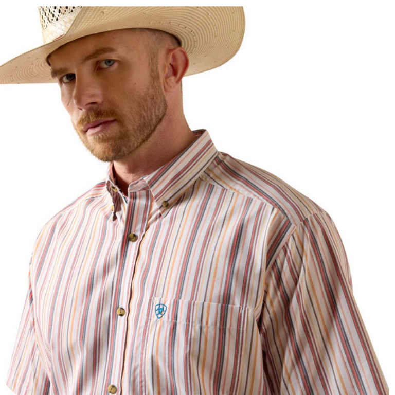 Ariat Ariat Pro Neil SS Shirt- Classic Fit  - White w/Grey/Pink/Yellow  Stripped
