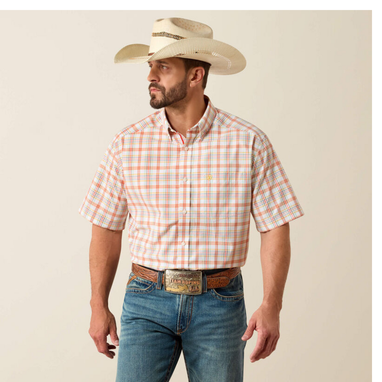 Ariat Ariat Pro Nico SS Shirt - Classic Fit - White w/Yellow /Blue/Pink/Grey Plaid