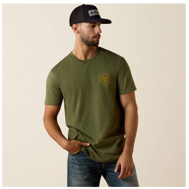 Ariat Ariat Made for Farmers SS Shirt - Green w/White/Gold/Black/Red Pattern