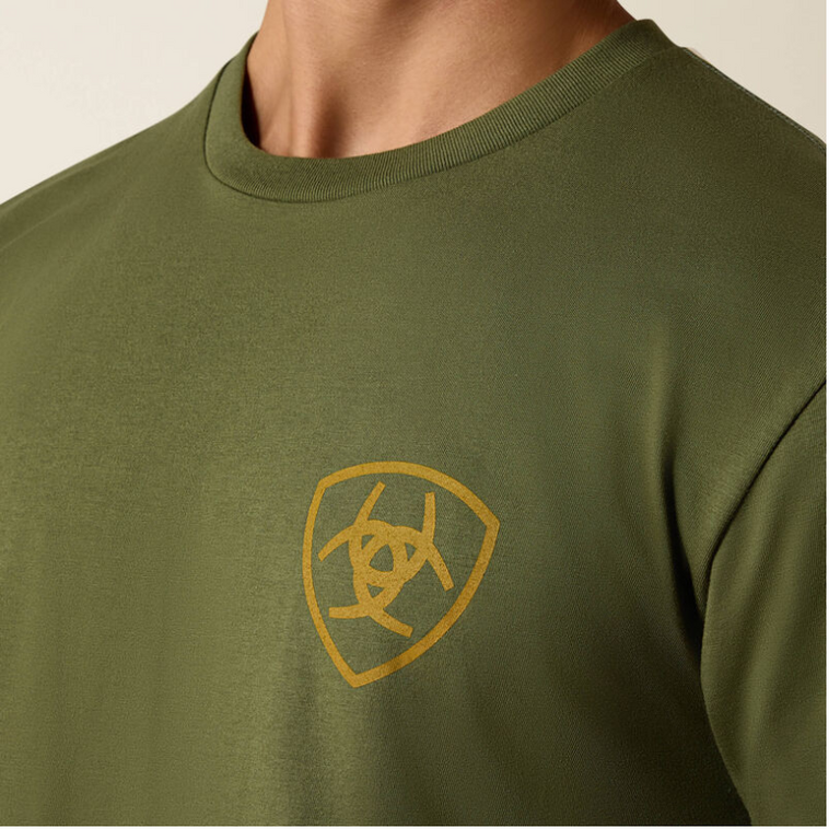 Ariat Ariat Made for Farmers SS Shirt - Green w/White/Gold/Black/Red Pattern