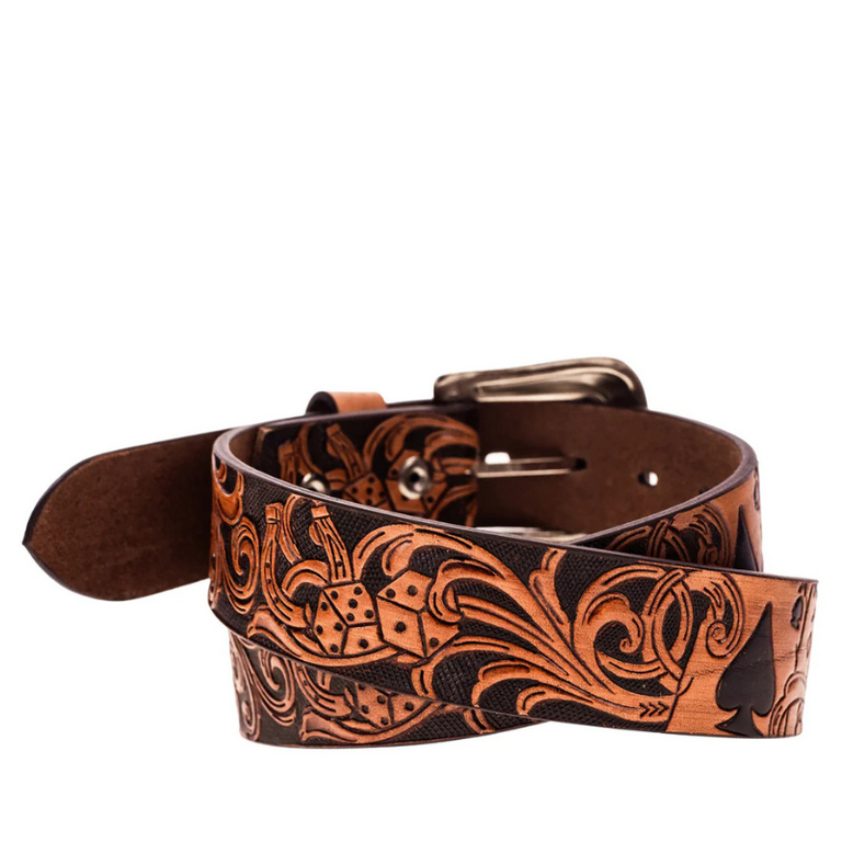 Hooey Hooey Gambler Vegas Belt - Brown Leather w/Black Hand-Painted Accents