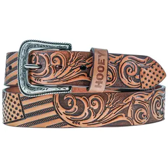 Hooey Hooey Liberty Roper Belt - Tan Leather w/Brown Hand-Painted Accents