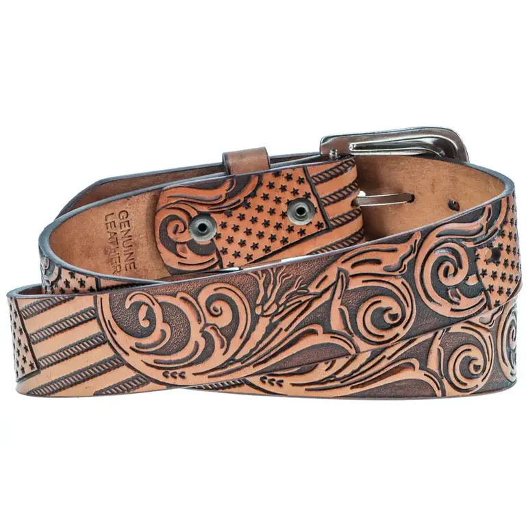 Hooey Hooey Liberty Roper Belt - Tan Leather w/Brown Hand-Painted Accents