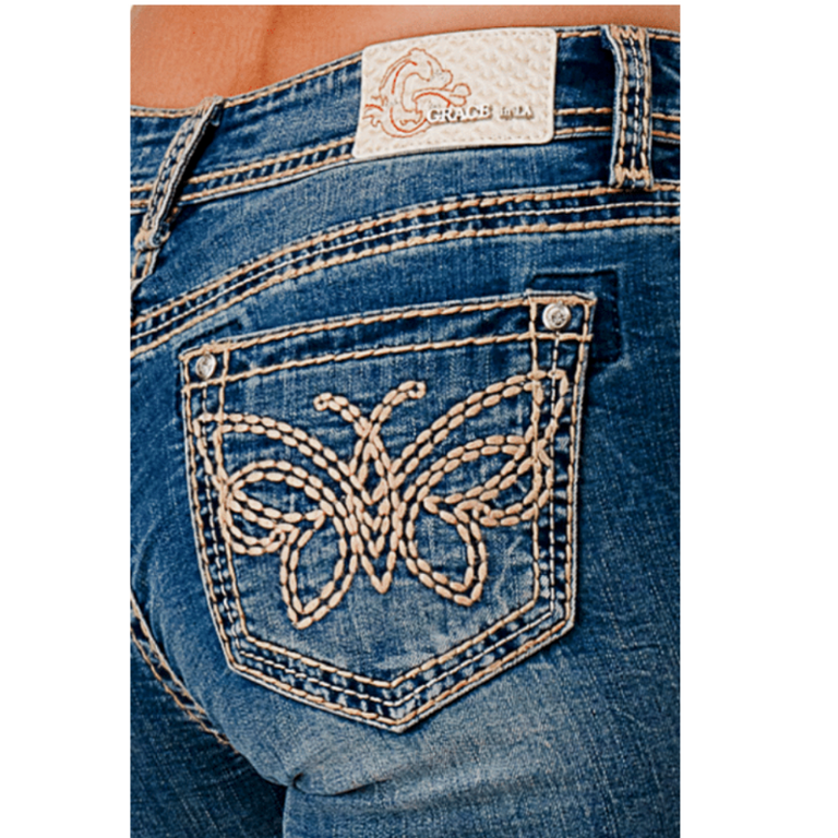 Grace in LA Grace In LA Butterfly Stitch Boot Cut Jeans