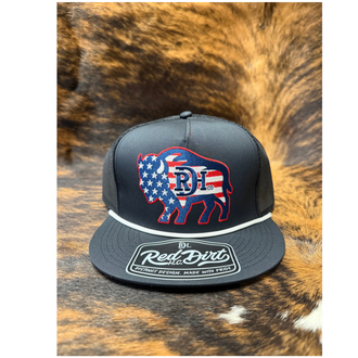 Red Dirt Hat Co Red Dirt Buffalo American Flag Cap - Black/Black w/White Rope