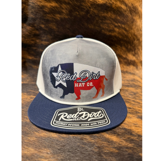 Red Dirt Hat Co Red Dirt Tejas Buffalo with Red/White/Blue Star Cap - Grey/White Navy Bill w/White Rope