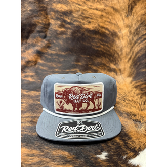 Red Dirt Hat Co Red Dirt Western Roamer Buffalo w/Tan Dessert Cap - Charcoal/Charcoal w/White Rope