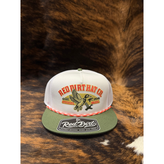 Red Dirt Hat Co Red Dirt Fowl Play Duck w/Estd 2016 Official Brand - White/White Olive Bill Orange Multi Rope