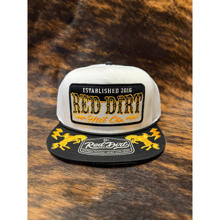 Red Dirt Red Dirt High Voltage Black/White/Yellow Cap - White/White Black Bill w/Black Rope