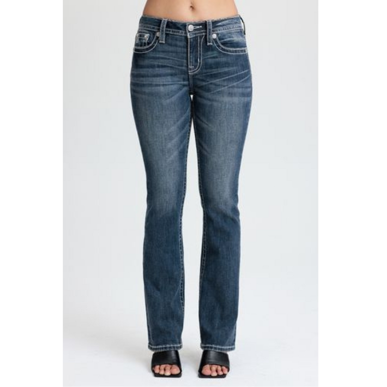 Miss Me Miss Me Mid-Rise Boot Cut Jeans - Angel Wing/Cross Pocket