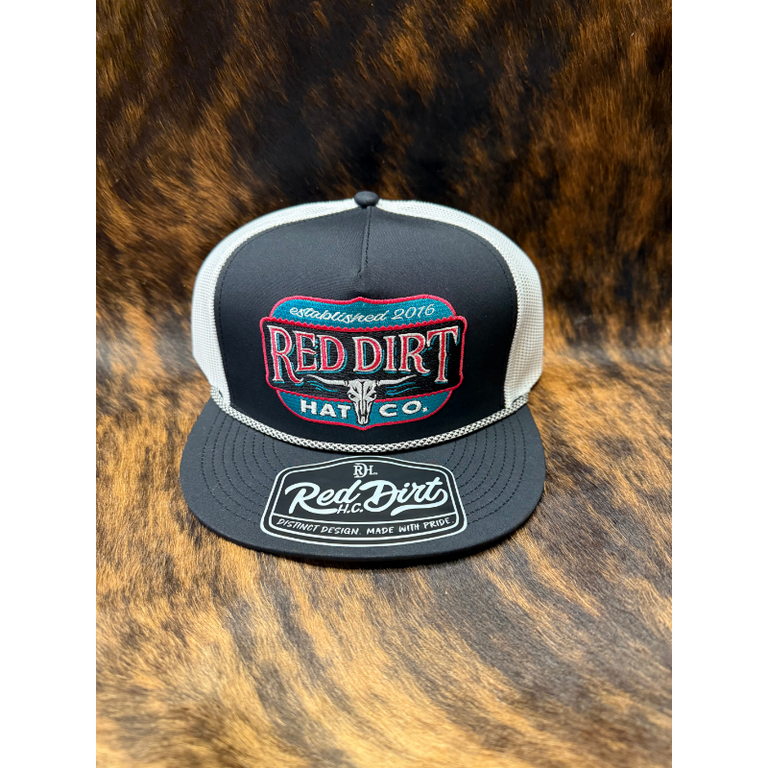 Red Dirt Hat Co Red Dirt Sweet Dreams Cow Scull Est. 2016 Cap - Black/White Multi Rope