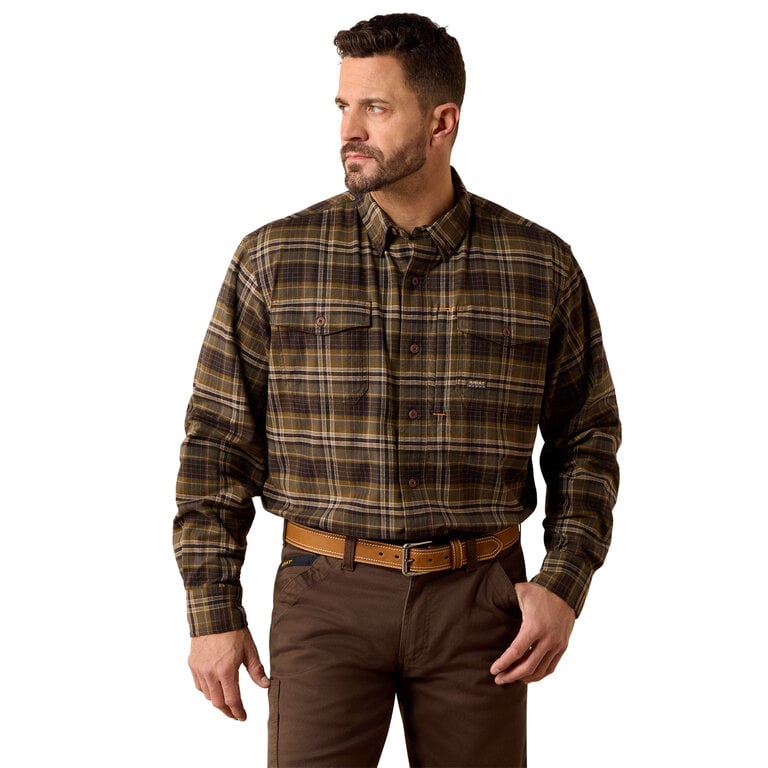 Ariat Ariat Rebar Flannel Durastretch LS Work Shirt - Earth Brown/Green