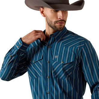 Ariat Ariat Pro Wolfgang Vertical Stripe LS Snap Button Shirt - Sailor Blue