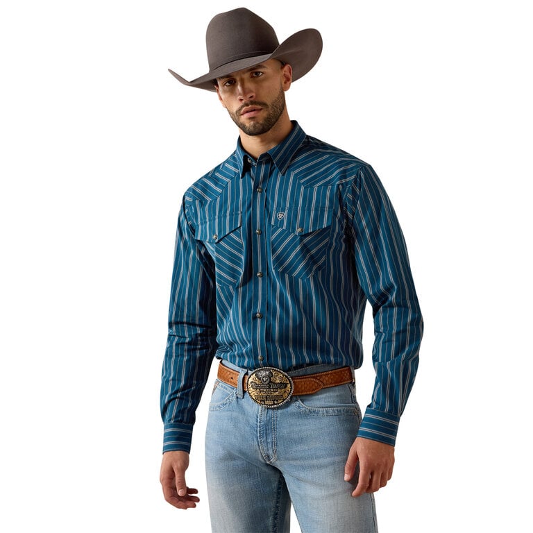 Ariat Ariat Pro Wolfgang Vertical Stripe LS Snap Button Shirt - Sailor Blue