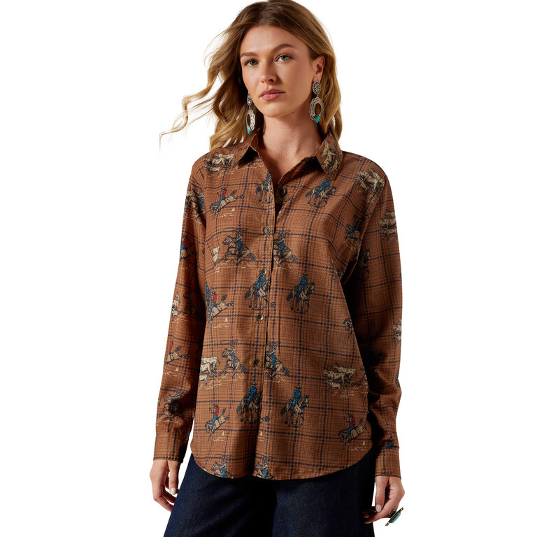 Ariat Ariat Homestyle Glen Plaid Rodeo LS Shirt - Black/Brown
