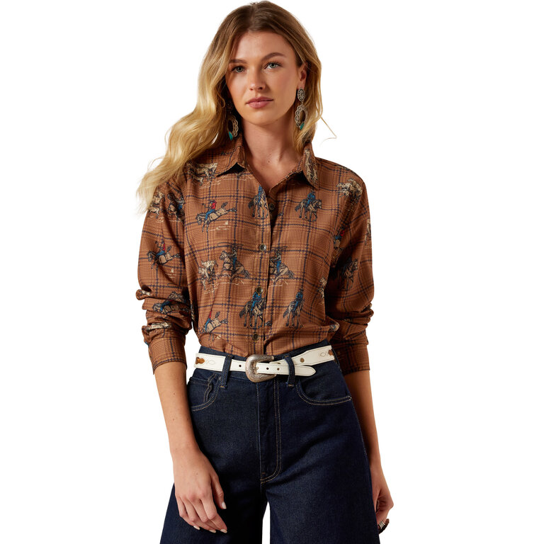 Ariat Ariat Homestyle Glen Plaid Rodeo LS Shirt - Black/Brown