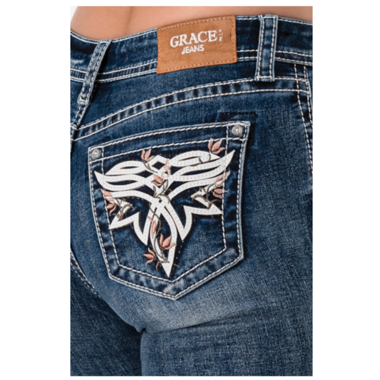 Grace in LA Grace In LA  BootCut - Floral Design on Pockets