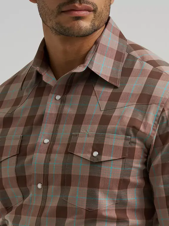 Wrangler Wrangler Western Classic Fit Snap Button LS Plaid Shirt -Brown/Tan/Blue