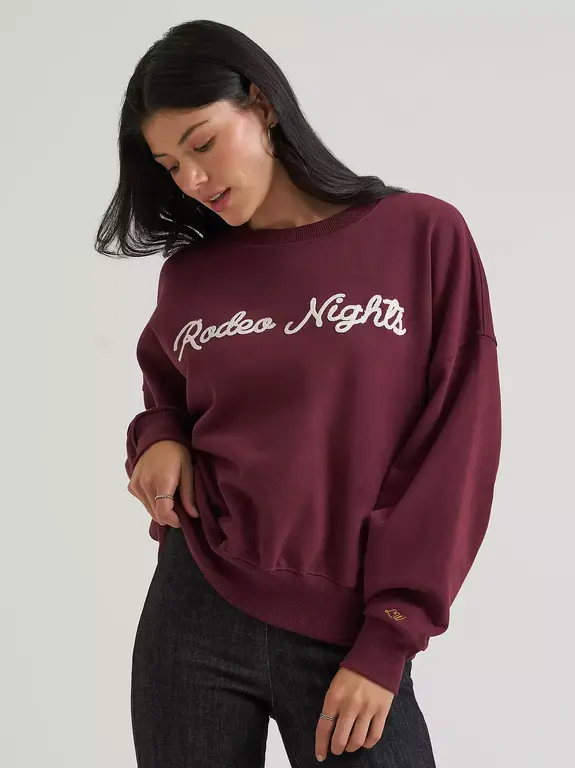Wrangler Laney Wilson Wrangler Light Weight LS Rodeo Nights SweatShirt - Maroon/White