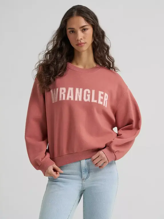 Wrangler Wrangler Retro Crew Fleece w/Wrangler Stitched on front - Withered Rose w/Baby Pink