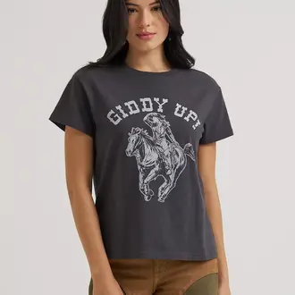 Wrangler Lainey Wilson Wrangler SS Giddy Up Horse and Rider Shirt - Grey w/White
