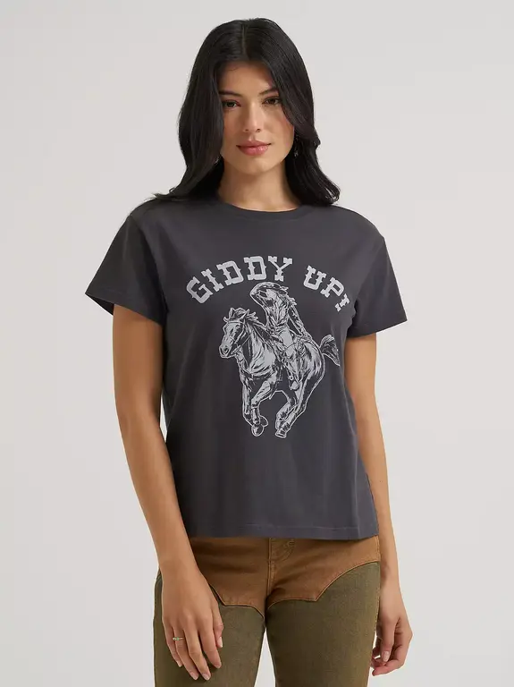Wrangler Lainey Wilson Wrangler SS Giddy Up Horse and Rider Shirt - Grey w/White