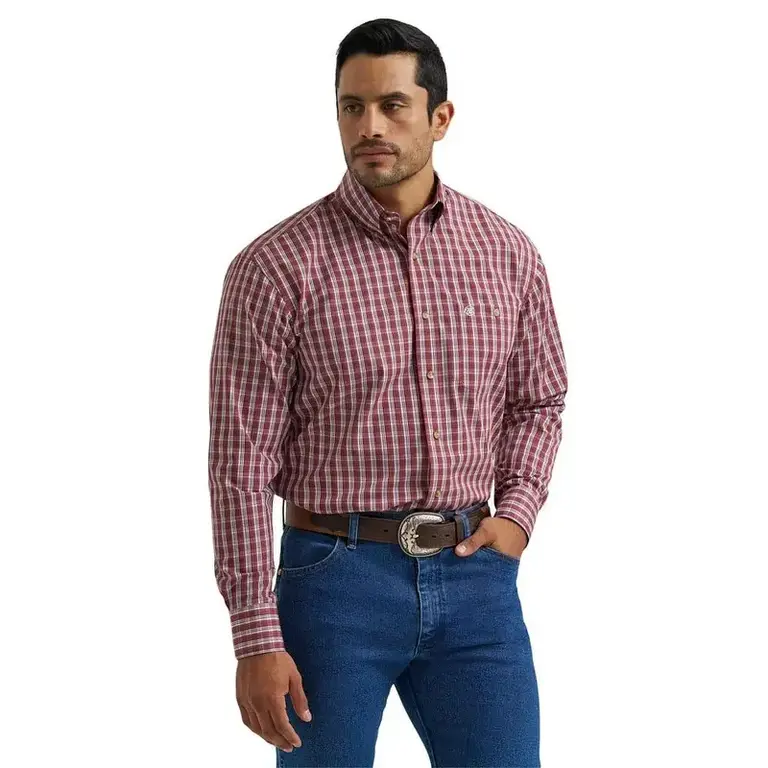 Wrangler Wrangler Western Wear Relaxed Fit Classic LS Plaid -  Brown/White