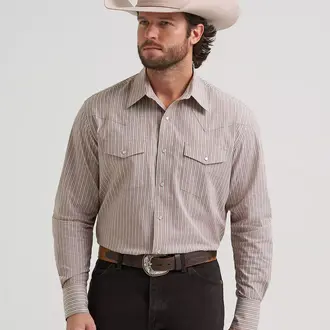 Wrangler Wrangler Western Wear Classic Fit LS Stripped Shirt - Tan/White
