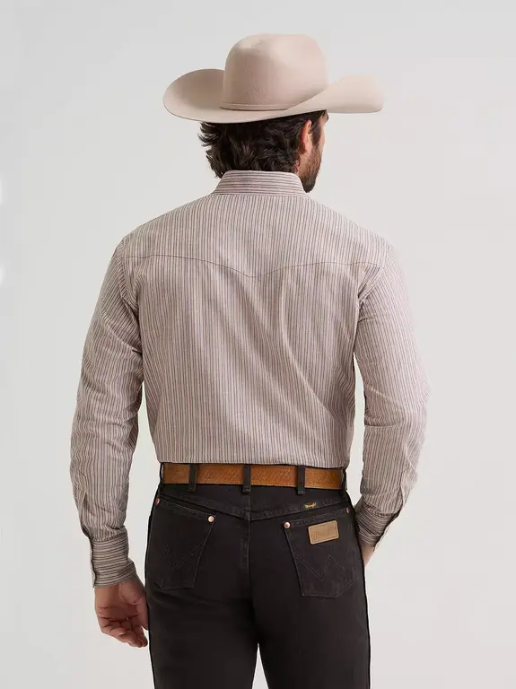 Wrangler Wrangler Western Wear Classic Fit LS Stripped Shirt - Tan/White