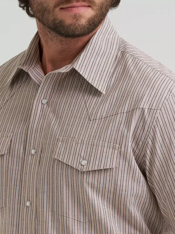 Wrangler Wrangler Western Wear Classic Fit LS Stripped Shirt - Tan/White